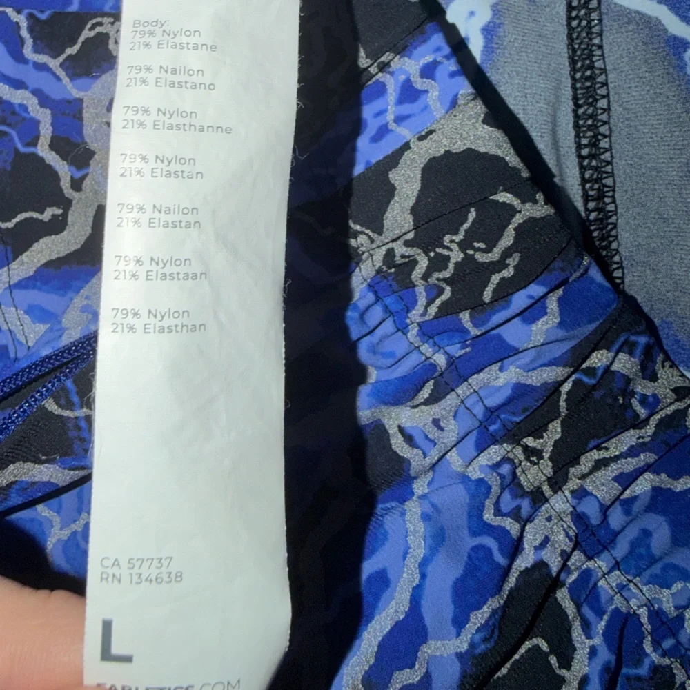 Fabletics The One Blue and Black Patterned Athletic/Running/Gym Shorts 5” Inseam - Picture 2 of 3